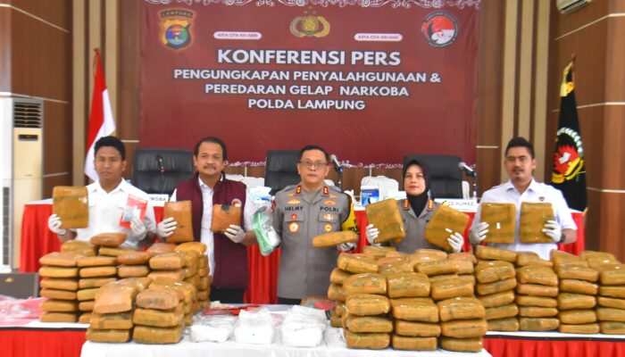 Polda Lampung Ungkap Peredaran Narkotika Senilai Rp14,7 Miliar dalam Satu Bulan