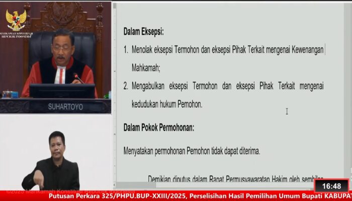 MK Tolak Gugatan Paslon Supriyanto-Suriansyah Perkara Sengketa Hasil PSU Pilkada Pesawaran
